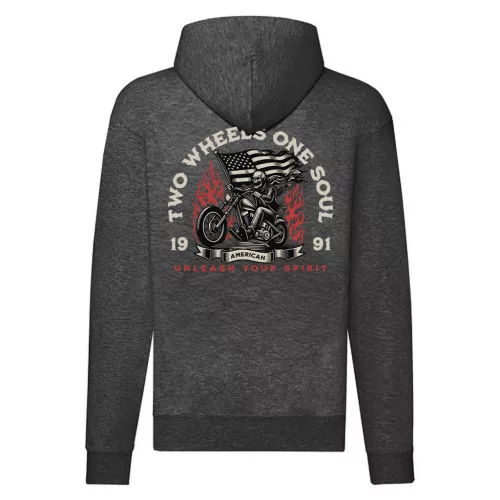 two wheels one soul motorcyclemikina na zips, sivá