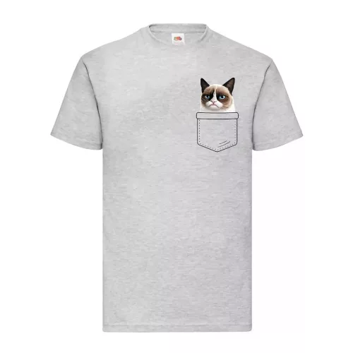 grumpy mačiatko vo vrecku sivé tričko
