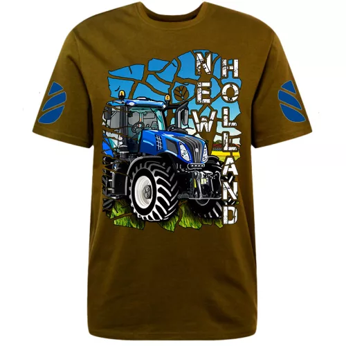 hnedé tričko s potlačou new holland
