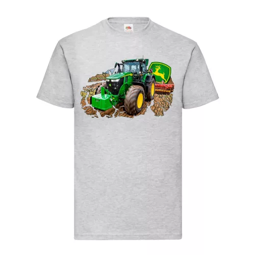 zelený traktor v práci šedé tričko