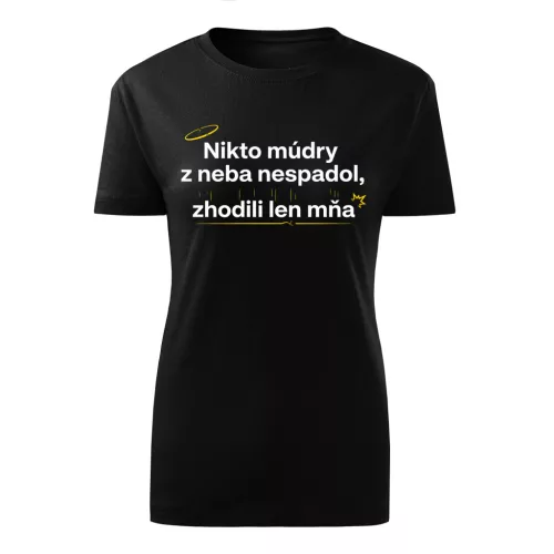 Nikto múdry z neba nespadol, zhodili len mňa (čierny dámske tričko)