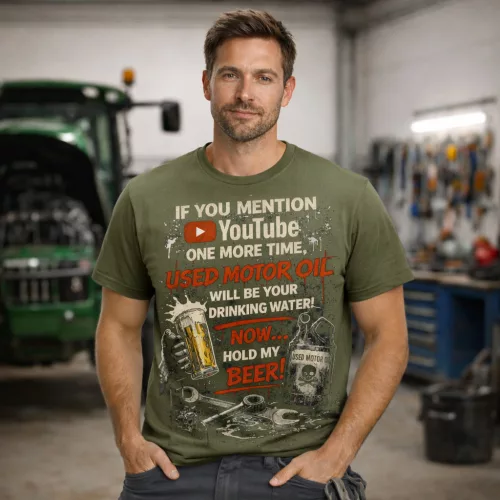 Ak ešte raz spomenieš YouTube... Zelená  tričko s motívom opravára traktorov (Angličtina)