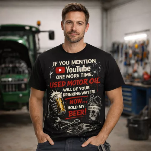 Ak ešte raz spomenieš YouTube... Čierne tričko s motívom opravára traktorov (Angličtina)