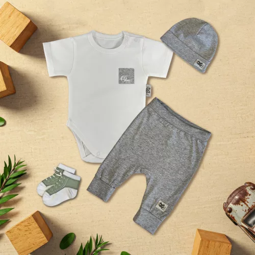 bielo/sivá melir pocket exkluzívna súprava detského oblečenia