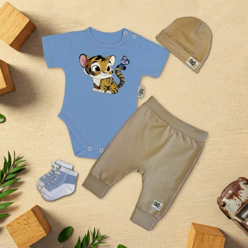 exkluzívna súprava detského oblečenia tiger modrá/káva