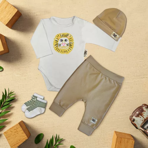 exkluzívna súprava detského oblečenia leo biely/káva (dlhé rukávy)