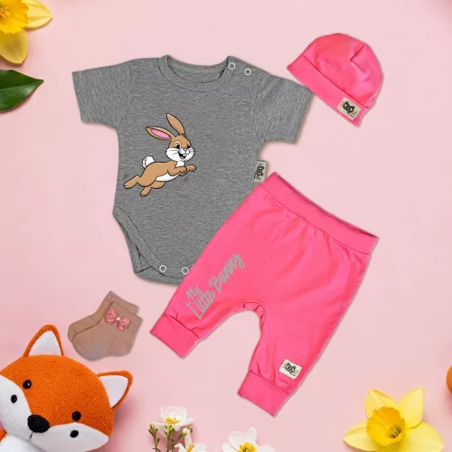 exkluzívna súprava detského oblečenia my little bunny sivá melír/ružová