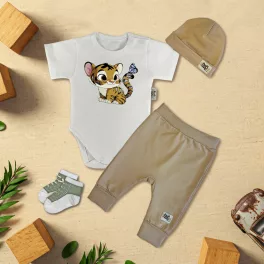 exkluzívna súprava detského oblečenia tiger biely/káva