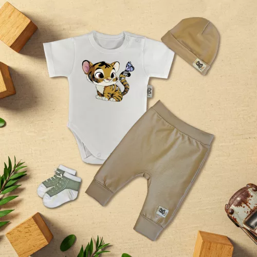 exkluzívna súprava detského oblečenia tiger biely/káva