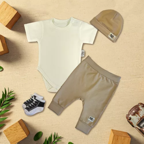 špinavobiela/kávová klasická exkluzívna súprava detského oblečenia