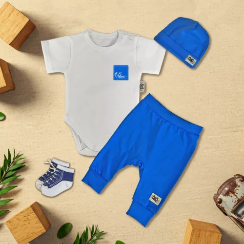 bielo/modrá exkluzívna súprava detského oblečenia s vreckami