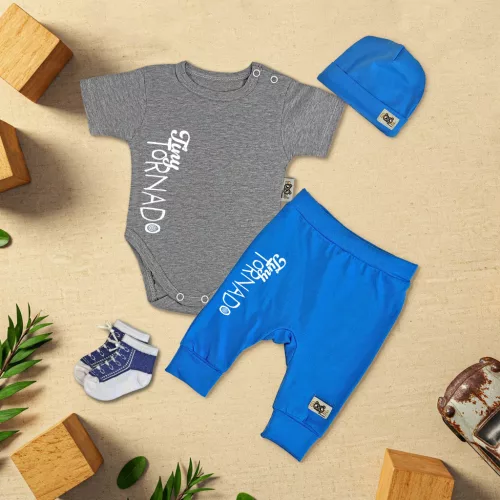 exkluzívna súprava detského oblečenia tiny tornado sivá/modrá melange