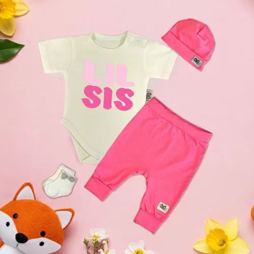 lil sis sivobiela farba/ružová exkluzívna súprava detského oblečenia