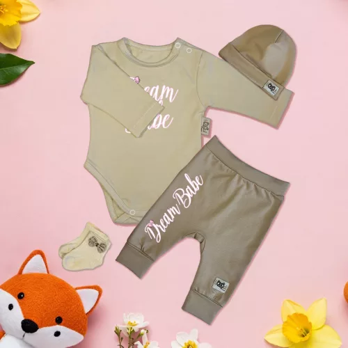 exkluzívna súprava detského oblečenia dream babe piesok/káva (s dlhým rukávom)