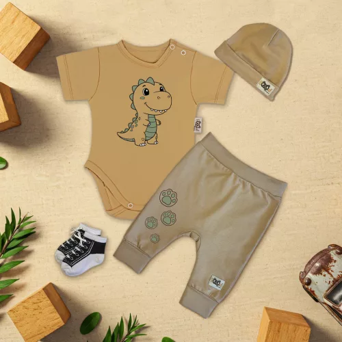 exkluzívna súprava detského oblečenia dinosaurus arašid/káva