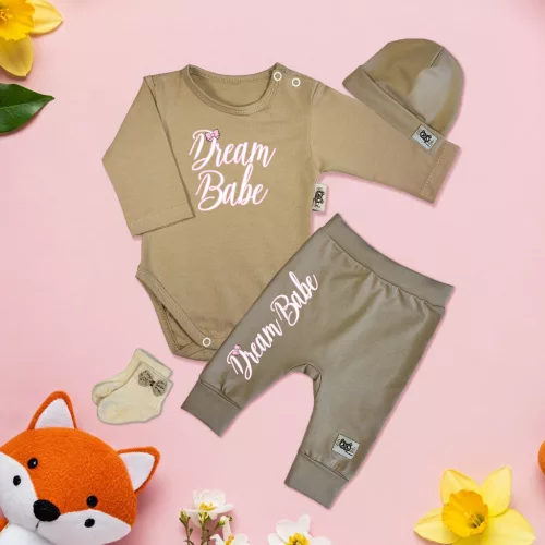 exkluzívna súprava detského oblečenia dream babe káva/káva (s dlhým rukávom)