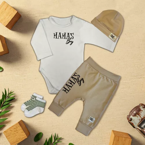 exkluzívna súprava detského oblečenia mama's chlapec biela/káva (s dlhým rukávom)
