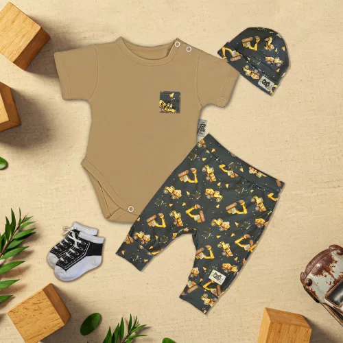 exkluzívna súprava detského oblečenia káva/tmavá s vreckami