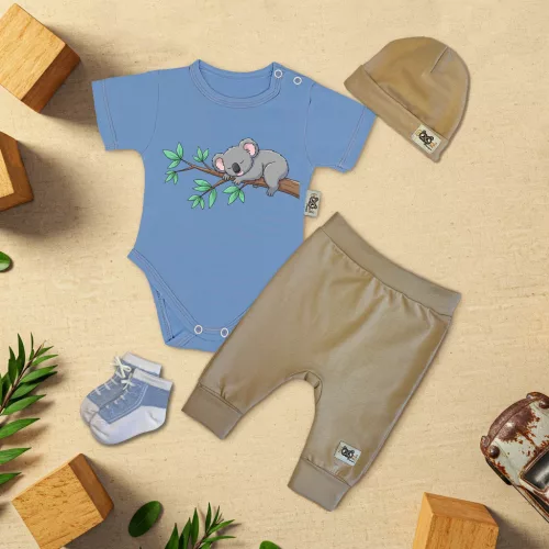 exkluzívna súprava detského oblečenia spiace koala modrá/káva