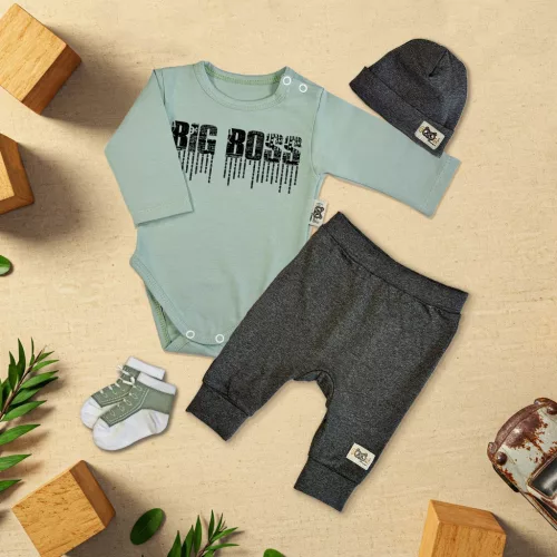exkluzívna súprava detského oblečenia big boss mäta/tmavé svetlé vlákno (s dlhým rukávom)