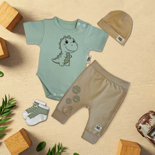 exkluzívna sada detského oblečenia dinosaurus mäta/káva