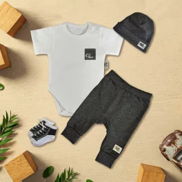   bielo/čierna exkluzívna súprava detského oblečenia s vreckami