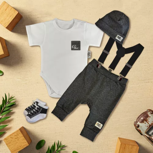 bielo/čierna melir pocket exkluzívna súprava detského oblečenia s podväzkami