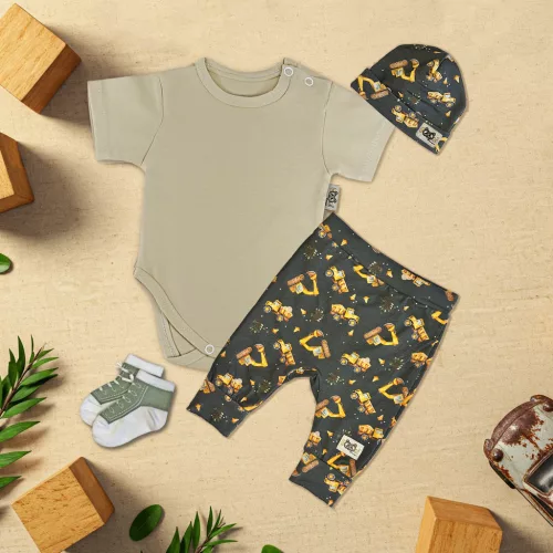 exkluzívna klasická súprava detského oblečenia pieskovej/tmavý stroj