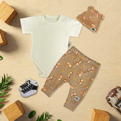 súprava exkluzívneho detského oblečenia sivobiela farba/hnedý drak