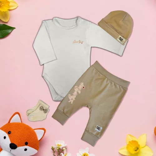 exkluzívna súprava detského oblečenia love bug biely/káva (s dlhým rukávom)