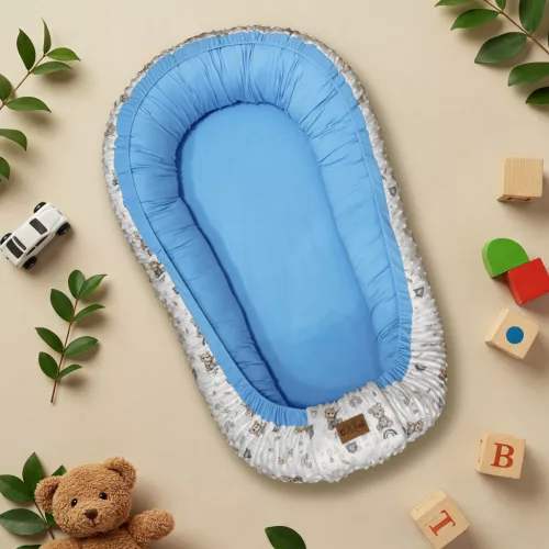 prémiové hniezdo pre bábätko (modré/teddy minky)