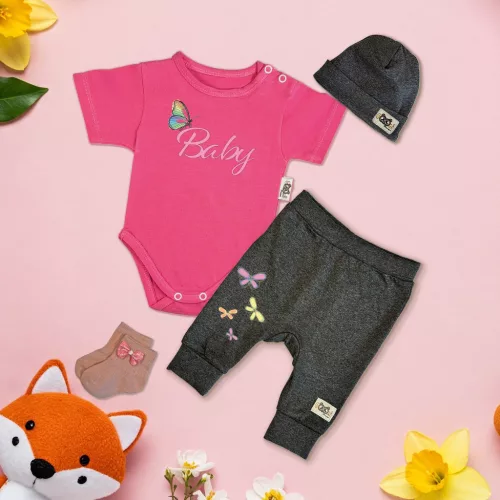 exkluzívna súprava detského oblečenia bábätká ružová/dark melír