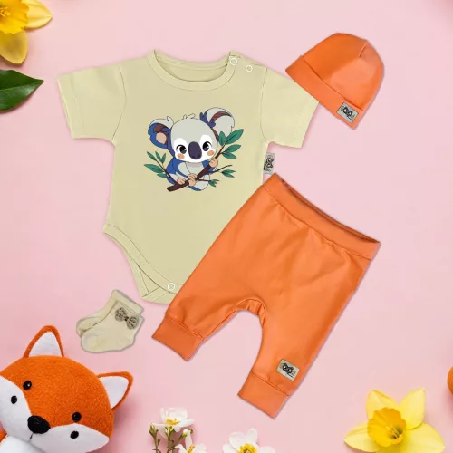 koala sivobielo/oranžová exkluzívna súprava detského oblečenia