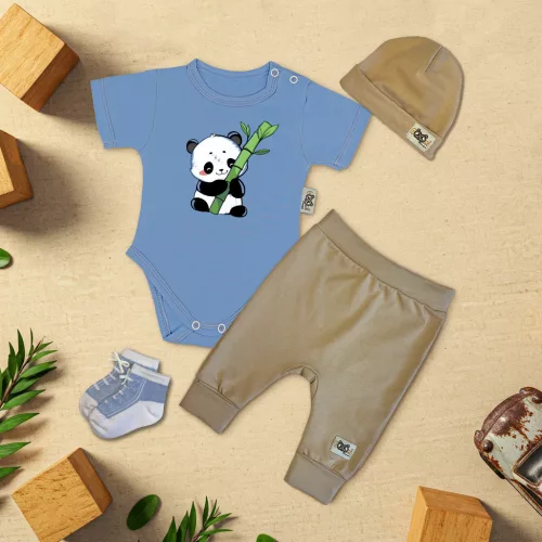 exkluzívna súprava detského oblečenia pandas modrá/káva