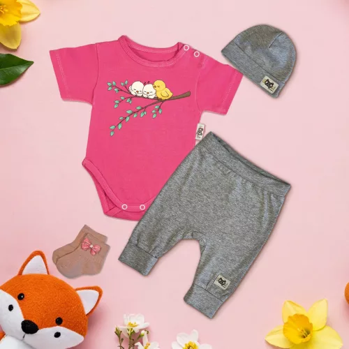 exkluzívna súprava detského oblečenia csibés ružová/gray melír