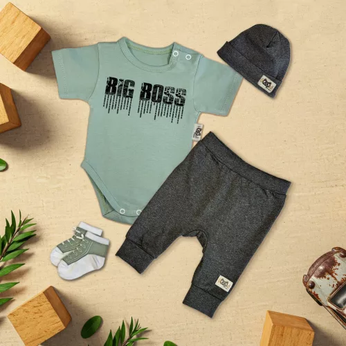 exkluzívna súprava detského oblečenia big boss mäta/tmavé svetlé vlákno