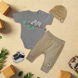   exkluzívna súprava detského oblečenia spiace koala sivá/káva
