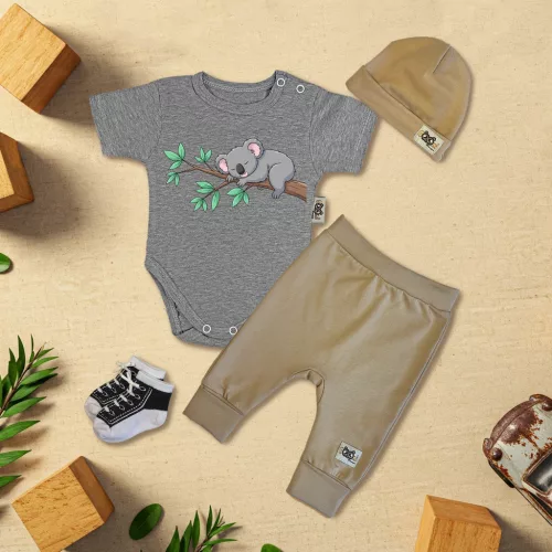exkluzívna súprava detského oblečenia spiace koala sivá/káva
