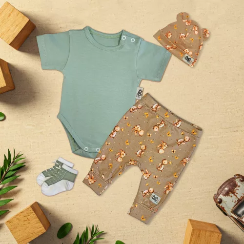 exkluzívna súprava detského oblečenia mäta/hnedý drak