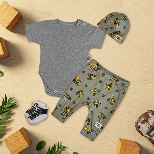 exkluzívna súprava klasického detského oblečenia v šedej pusinke/svetlom gripe