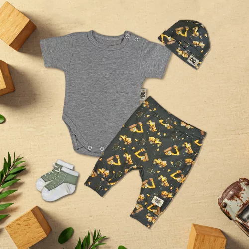 exkluzívna súprava klasického detského oblečenia v šedých pusinkách/tmavých úchytoch