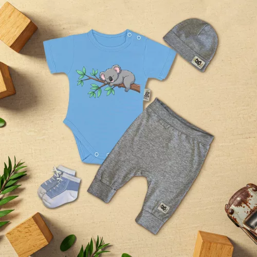 exkluzívna súprava detského oblečenia spiace koala bábätká modrá/sivá camel
