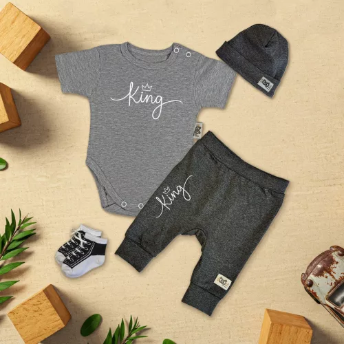 exkluzívna súprava detského oblečenia king sivá svetlá niť/tmavé svetlé vlákno